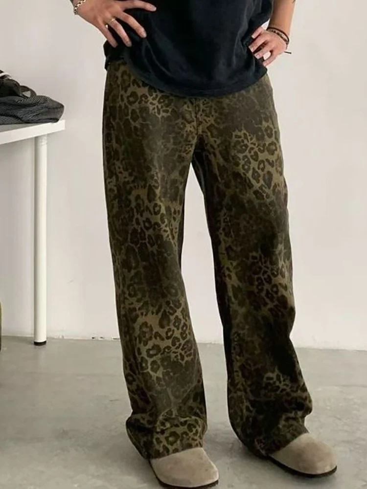 

Y2k Tan Leopard Jeans Men Denim Pants Male Oversize Wide Leg Trousers Streetwear Hip Hop Vintage Loose Casual Animal Print