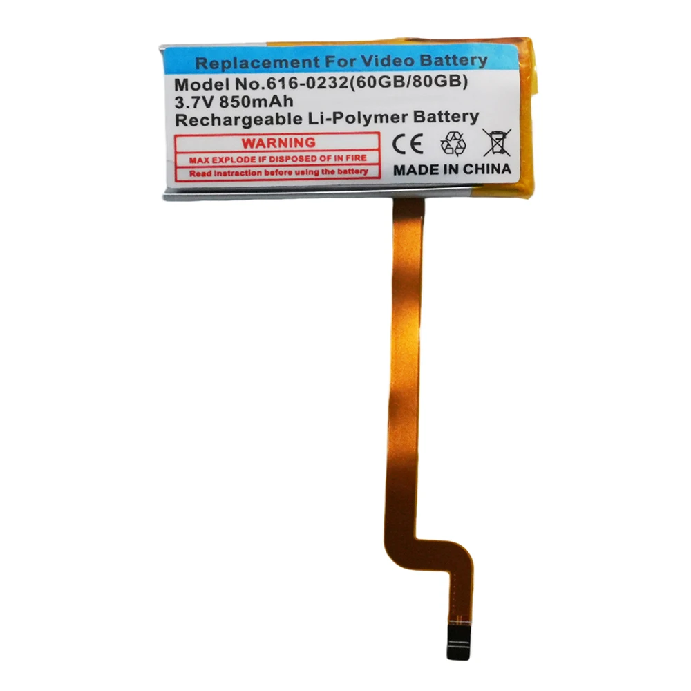 616-0232 3.7V 850mAh OEM Recharaeable Li-Polymer Replacement Battery For ipod Video 5th 60GB 80GB A1136 Classic 6th 160GB