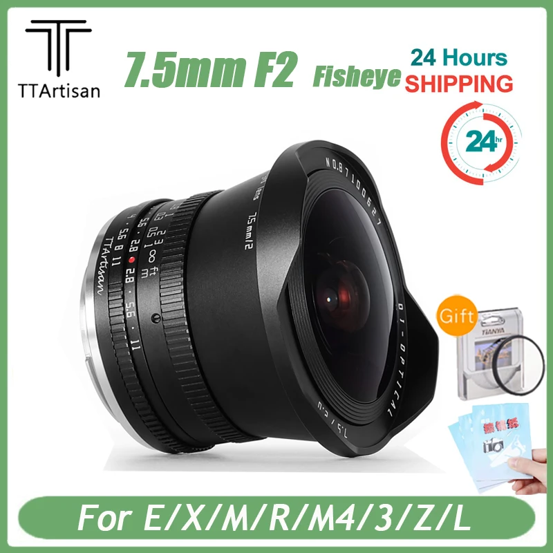 TTArtisan 7.5mm F2.0 APS-C Manual Focus Fisheye Camera Lens For Sony E Fuji X Canon M/R M4/3 Nikon Z Leica L Mount Camera