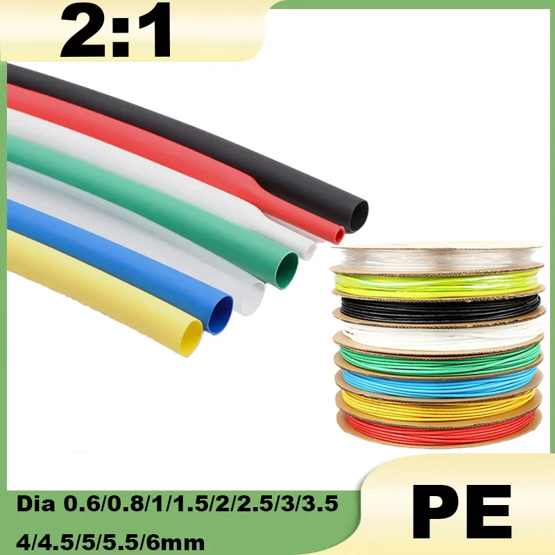 5Meter 2:1 Heat Shrink Tubing Dia 0.6/0.8/1/1.5/2/2.5/3/3.5/4/4.5/5/5.5/6mm DIY Cable Protector Sleeve Film Wire Shrink Wrap