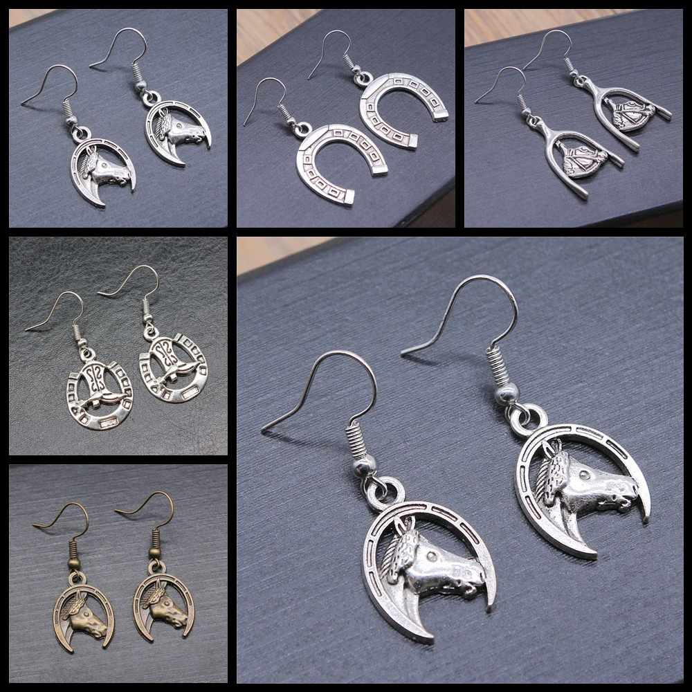 Handmade New Fashion Lucky Horseshoe Good Luck Horse Pendants DIY Earrings For Women Party