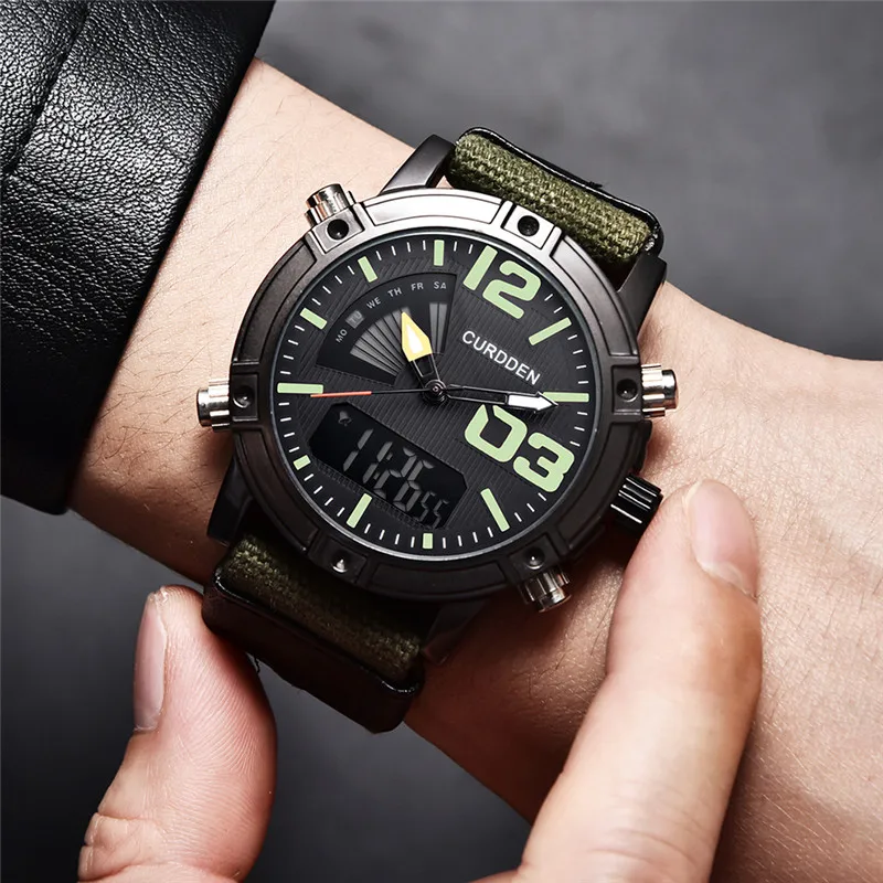 Men Genuine CURDDEN Brand Chronograph Watch Fashion Nylon Band Dual Time Sports Military Designer Watches Relogio Masculino 2024