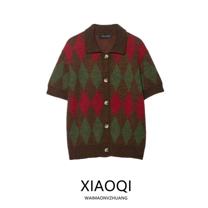 

Новое поступление осени 2022, женский трикотажный верхний костюм ort Sve с ромбовидным узором, повседневный кардиган обычной длины