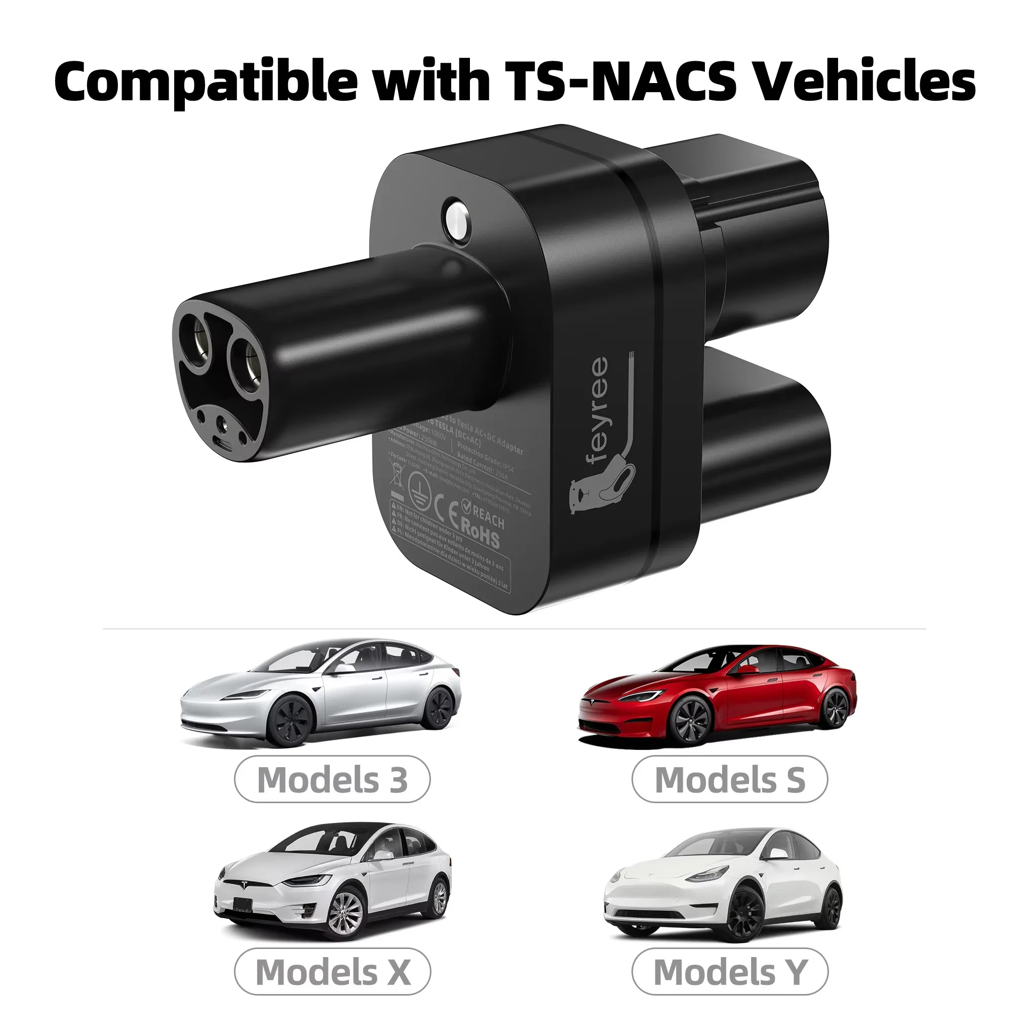 Feyree EV-Ladegerät-Adapter CCS2 auf Tesla AC+DC-Adapter für Tesla Model 3/X/Y CCS2 Combo-Adapter, unterstützt CCS2 und Type2 EV-Ladegerät