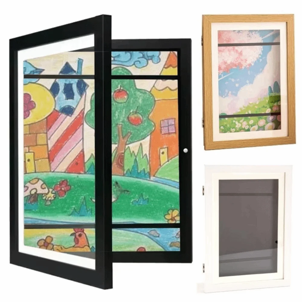 Multi-functional Wooden Picture Frame Magnetic Closure Rectangle Display Frame Wall Mount Changeable Decorative Frame