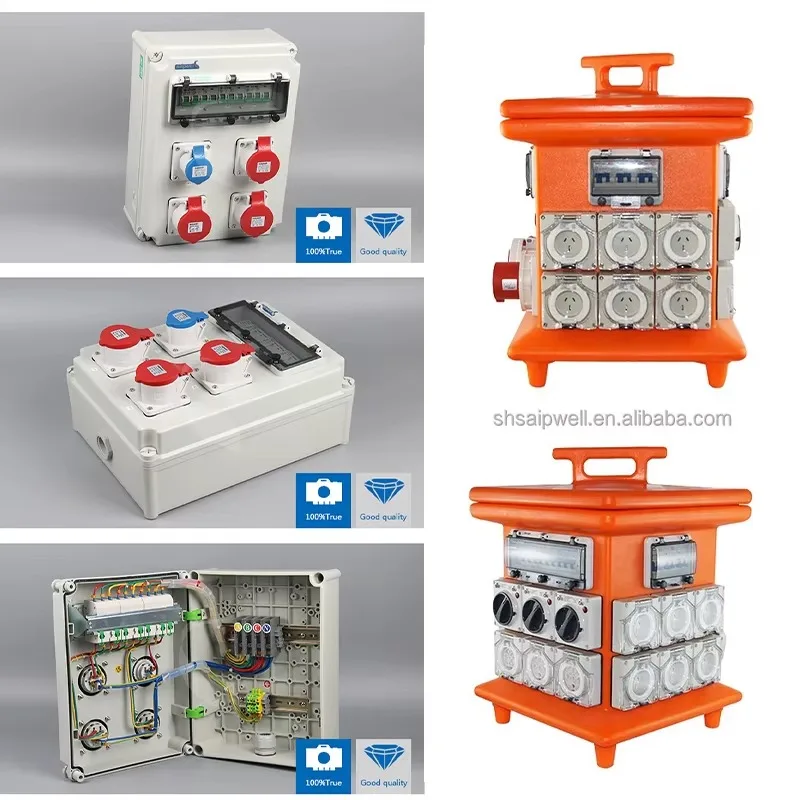 【2026】Outdoor Use 125 3 Phase Power Station Power Distribution Box Electric Box Plastic IP66 Waterproof Enxlosure Combiner Socke