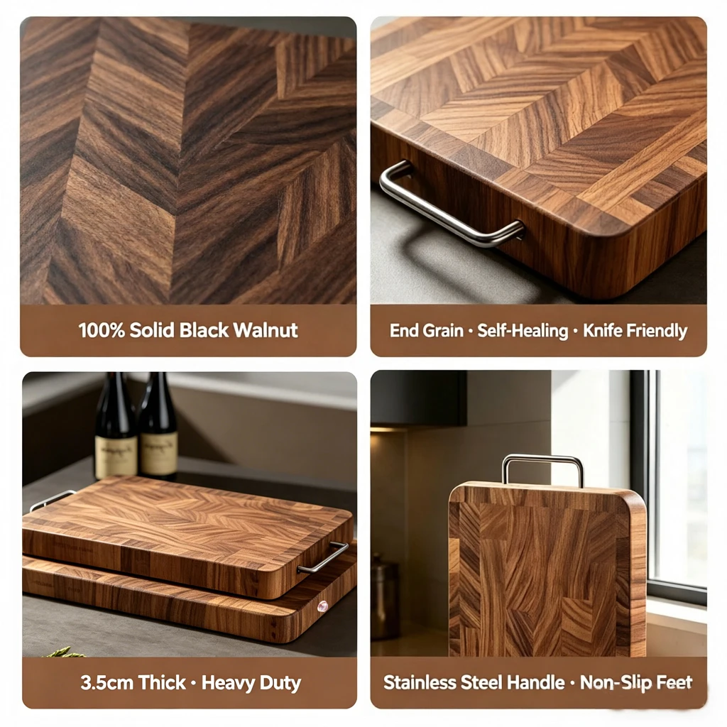 Premium Black Walnut Cutting Board Extra Large Wood Butcher Block Heavy Duty Kitchen Chopping Block with Handle Wedding Gift