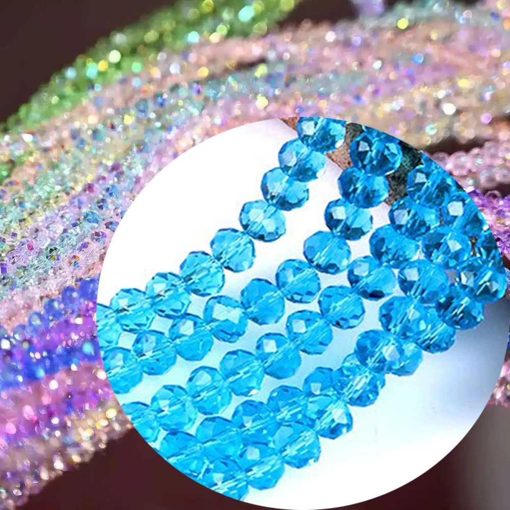 6 8 10mm 1Strand 5Strands Glass Faceted Clear Blue Crystal Style Bead Loose Beads Strand for Jewelry Beadwork TMB10