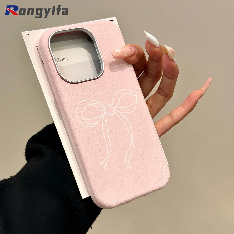 INS Style Simple Bowknot Phone Case For Samsung Galaxy S26 S25 S24 S23 S22 S21 S20 Plus Ultra FE Lite Luxury Leather Soft Cover