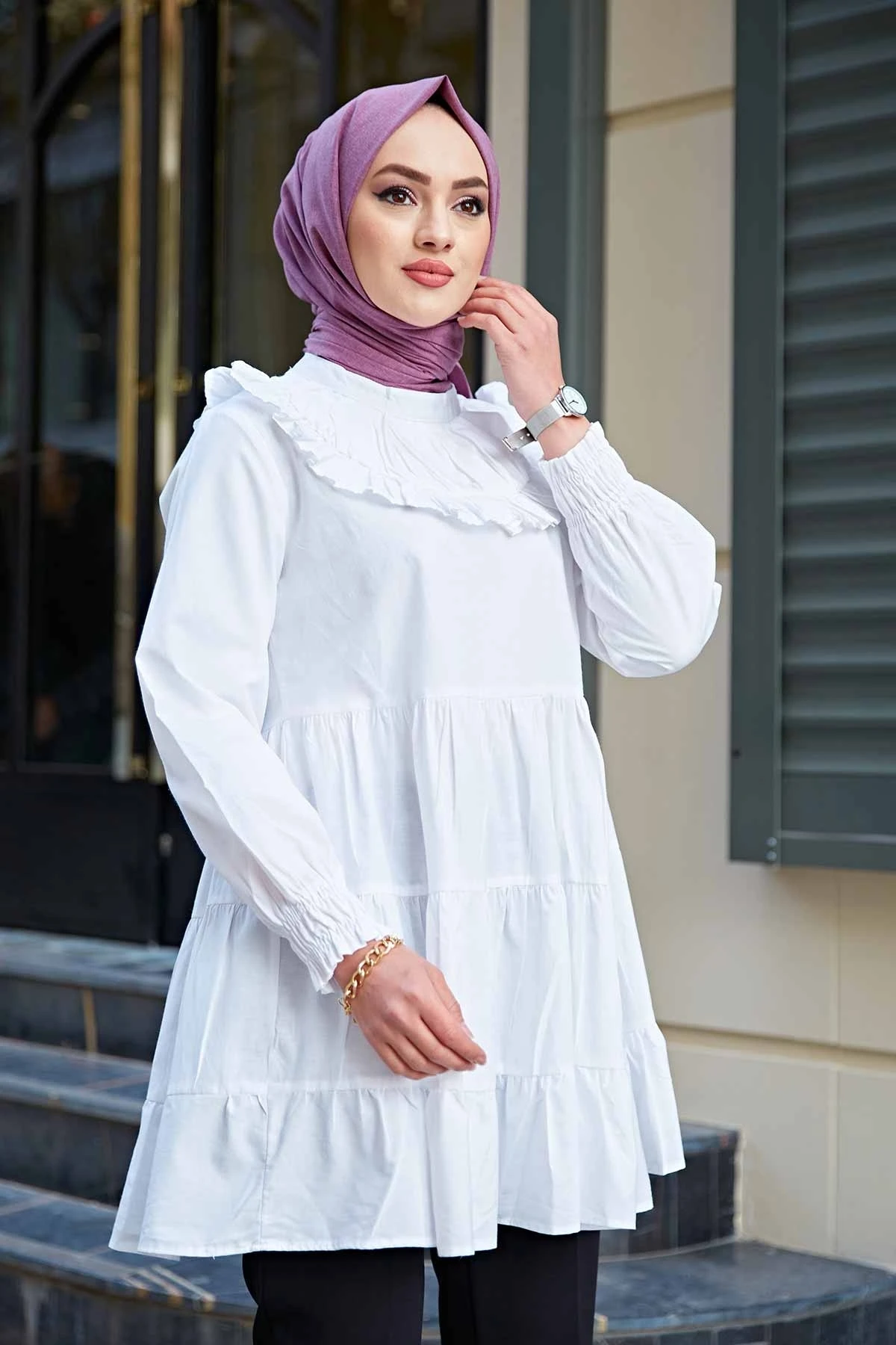 Front Frilled Temporary Shed Tunik MD White