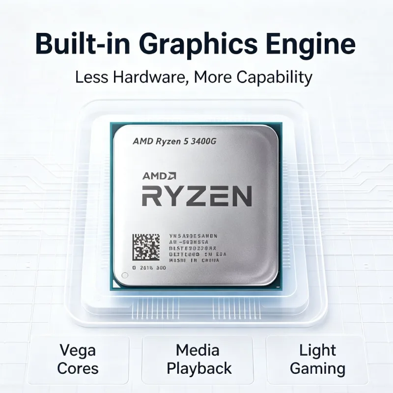 AMD Ryzen 5 3400G 4 Core 8 Thread Tray Processor Vega 11 Graphics Fit Small ITX AM4 Motherboard