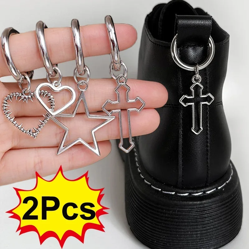 Y2K Hollow Star Heart Pendant Martin Boots Shoes Buckles Decoration Fashion Punk DIY Metal Snap Hook Shoe Jewelry Accessories