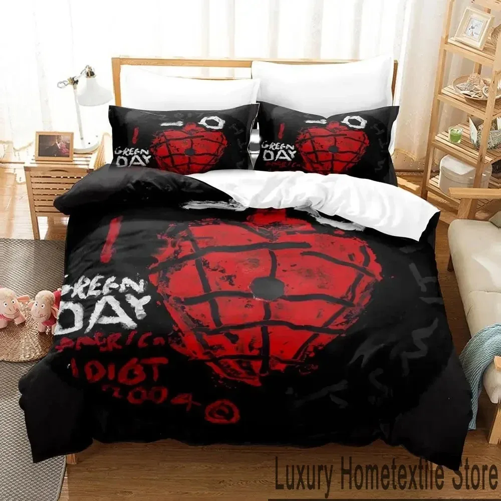 3D Print American Idiot Green Day Bedding Set Duvet Cover Bed Set Quilt Cover Pillowcase Comforter king Queen Size Boys Adult