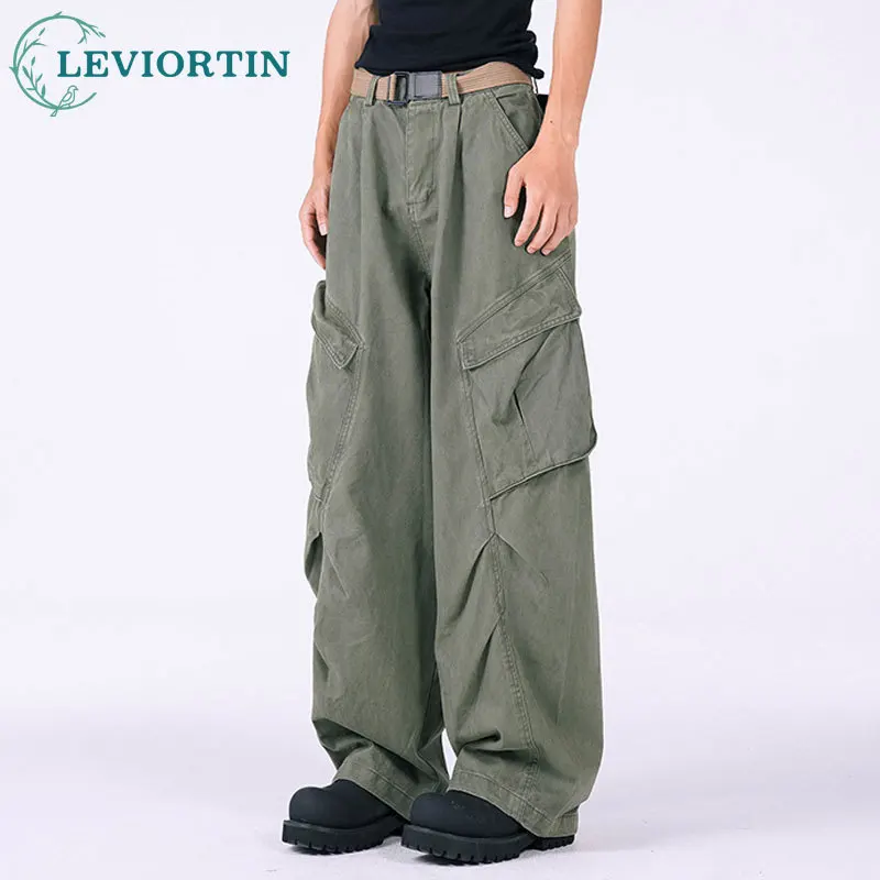 

Men Workwear Oversized Pockets Baggy Straight Cargo Pants Hip Hop Casual Drawstring Joggers Trousers Y2K Streetwear Unisex