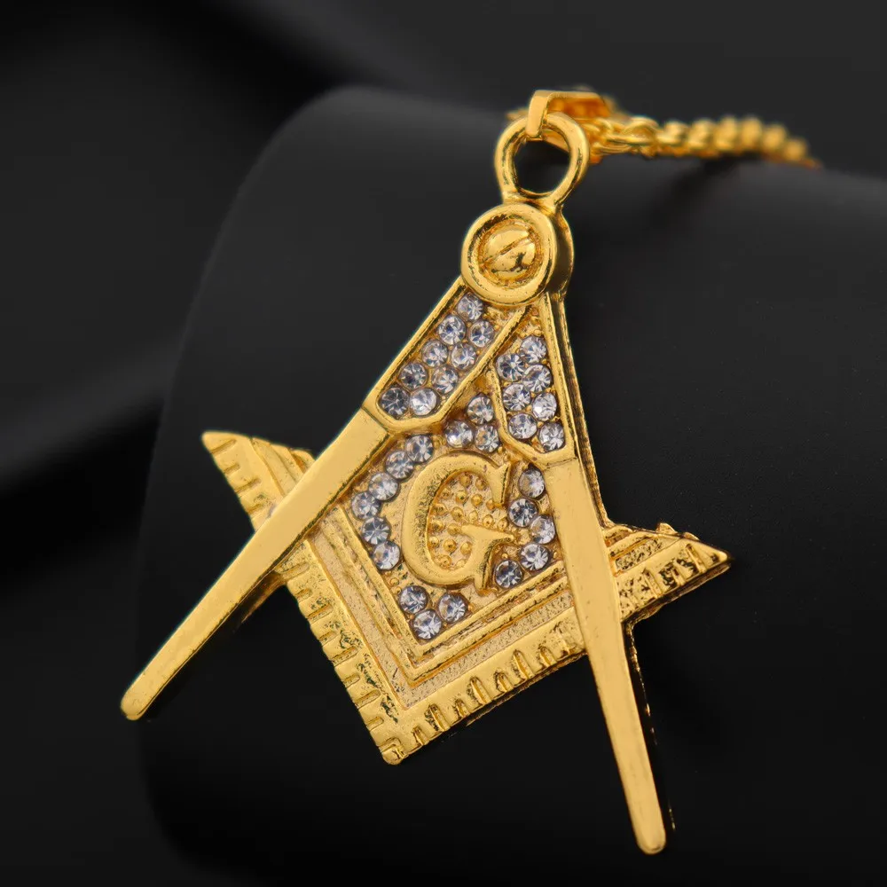 Trendy AG Masonic Pendant Necklace Men's Women's Necklace Fashion Bohemia Far Crystal Inlaid Pendant Accessories Party Jewelry