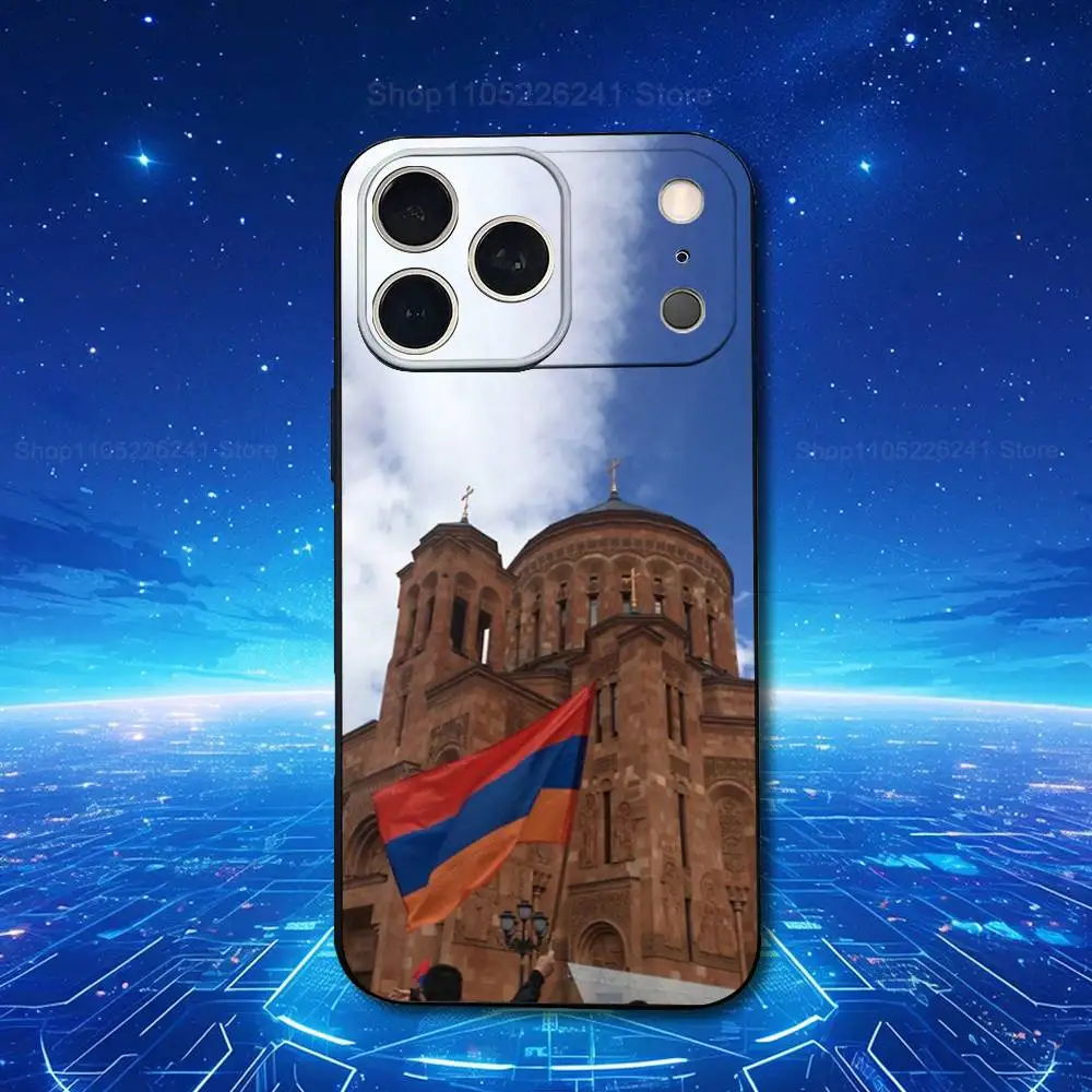 เคสโทรศัพท์ลายธงชาติอาร์เมเนีย สำหรับ iPhone 17,16,15,14,13,12,11,Plus,Pro Max,XS,X,XR,SE,Mini,8,7  วัสดุซิลิโคนนิ่ม สีดำ