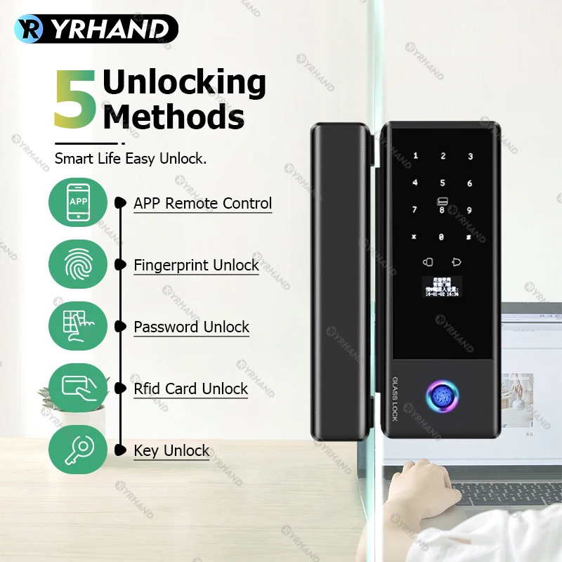 YRHAND Smart Lock for Glass Door Biometric Fingerprint Lock TTlock Tuya Wifi Electronic Lock Digital Keyless for Sliding door