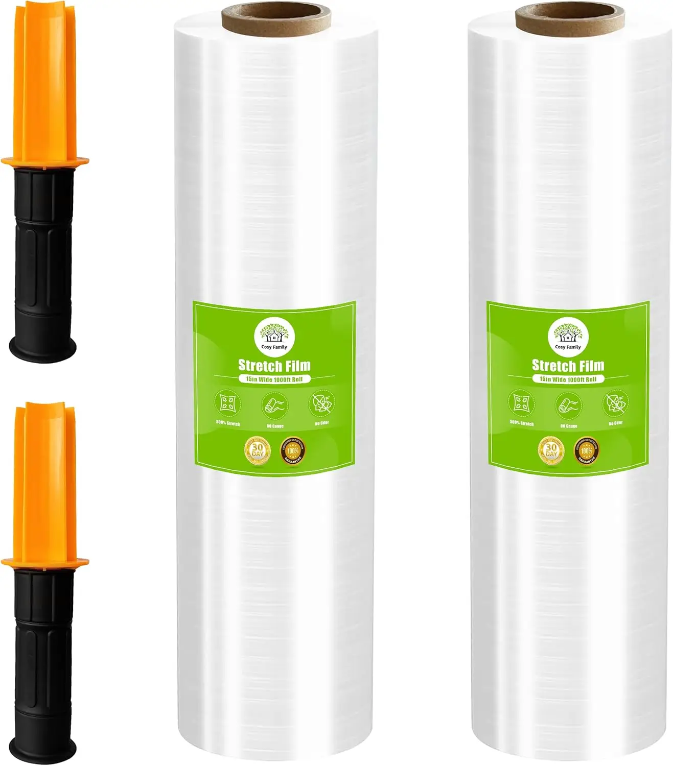 

Plastic Wrap Stretch Film Roll - 1000ft 60 Gauge Industrial Strength 15 inch Wide Clear Plastic Wrap Roll with Handl