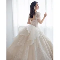 Luxury Short Sleeve Wedding Dress 2026 New Bridal Dress V Neck Beading Shinning Ball Gown Sweep Train Vestido  Noiva Customized - Image 3