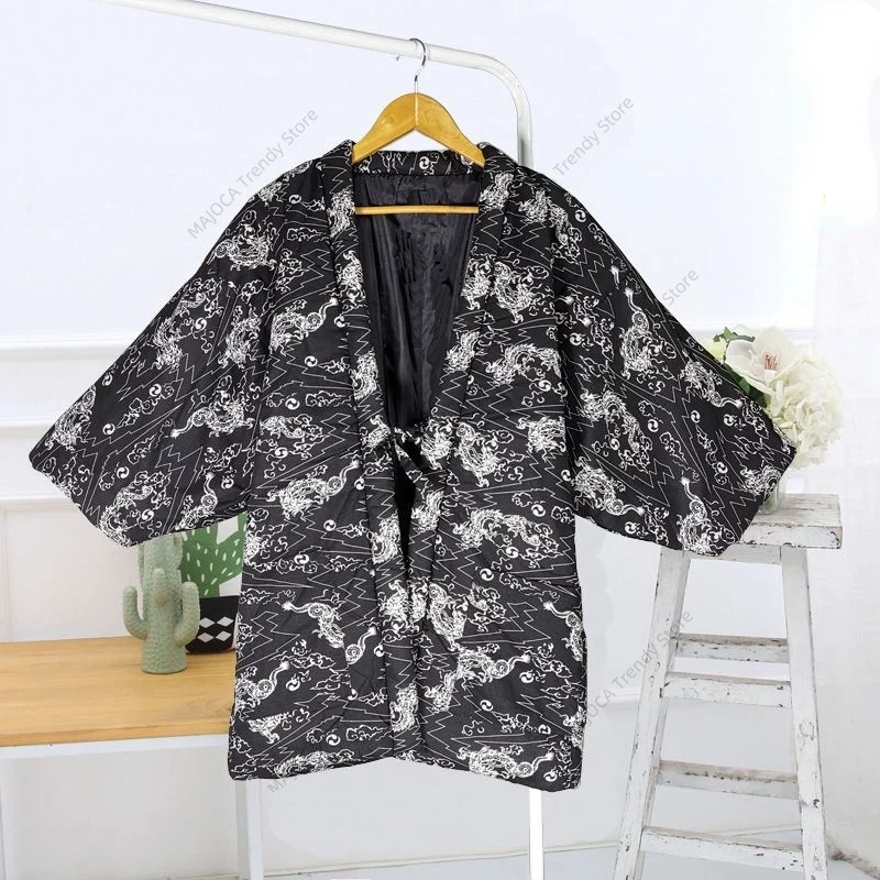 Japanese Hanten Jacket Men Winter Thick Padded Warm Kimono Cardigan Homewear Japan Style Traditional Clothes Haori Homme Tops