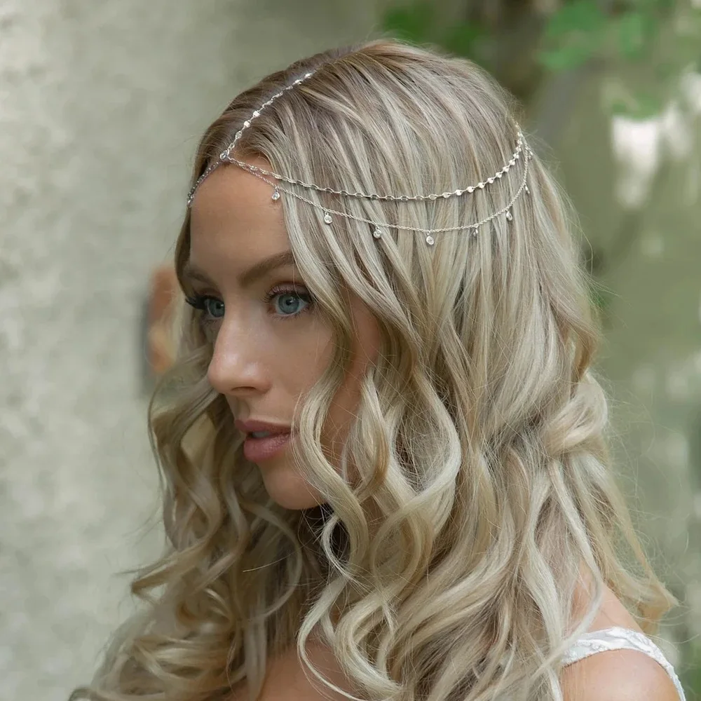 Fashion Boho Crystal Head Chain Wedding Hair Accessories Elegant Headpiece Bling Bridal Forehead Chain Indian Jewelry Gifts image 2