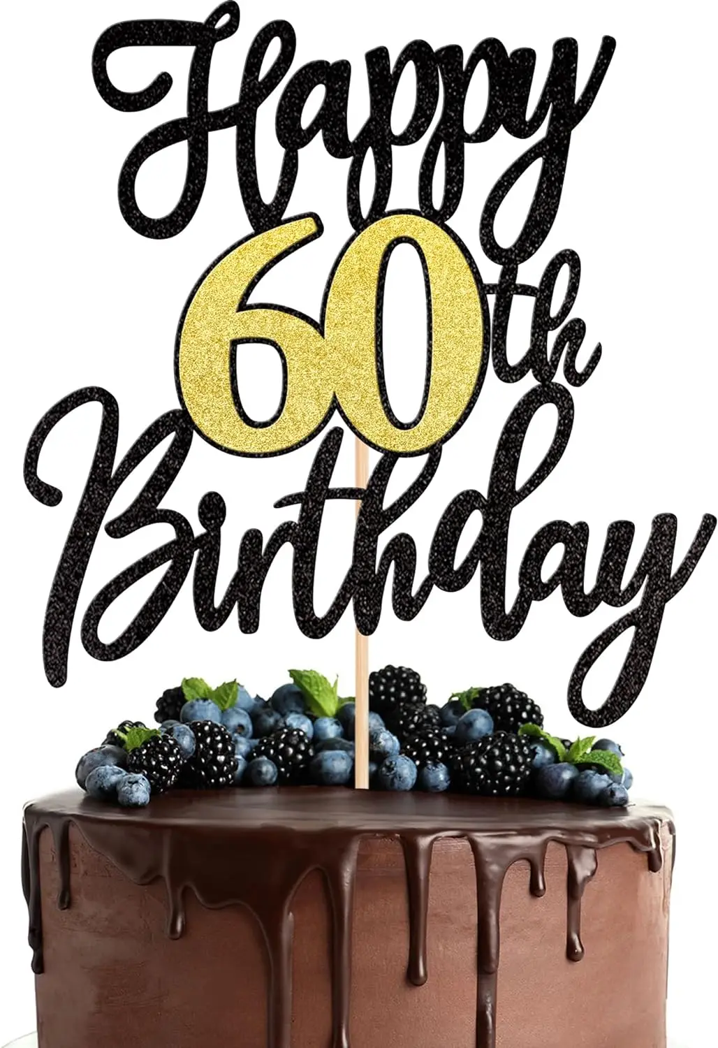 Topper per torta di compleanno del 60° 65° Glitter in oro nero Saluti a 60 anni Torta di compleanno Scegli 65 Favolosa decorazione per torta per Happy 60