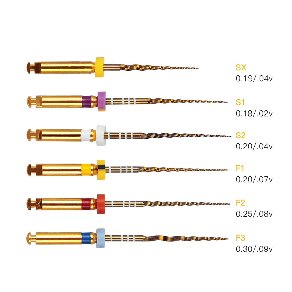 AZDENT 6pcs/Box Dental Endodontic Files 25mm SX-F3 Gold Taper NITI Rotary File Engine Use 150-300RPM 1.5-3N.cm Dentistry Tools