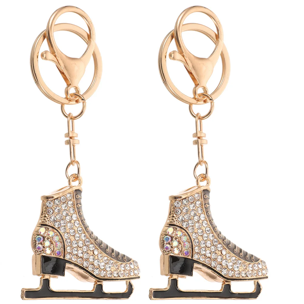 

2pcs Rhinestones Skating Keychain Mini Backpack Wallet Ring Gifts Souvenirs Metal Charm Boot Keychain Figure Skates Shoe Model