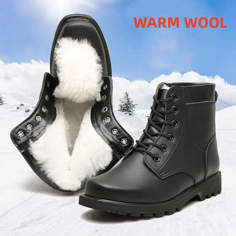 Fashion Black Men's Boots Warm Wool Soft Plush Fur Winter Boot Outdoor Hiking Snow Walking Shoes Anti-skid Wear-resistant Shoe