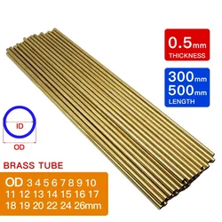 Brass pipe 0.5mm wall thickness 1.5-30mm OD tube 300mm 500mm length Straight tubing outer diameter modeling rod cutting DIY