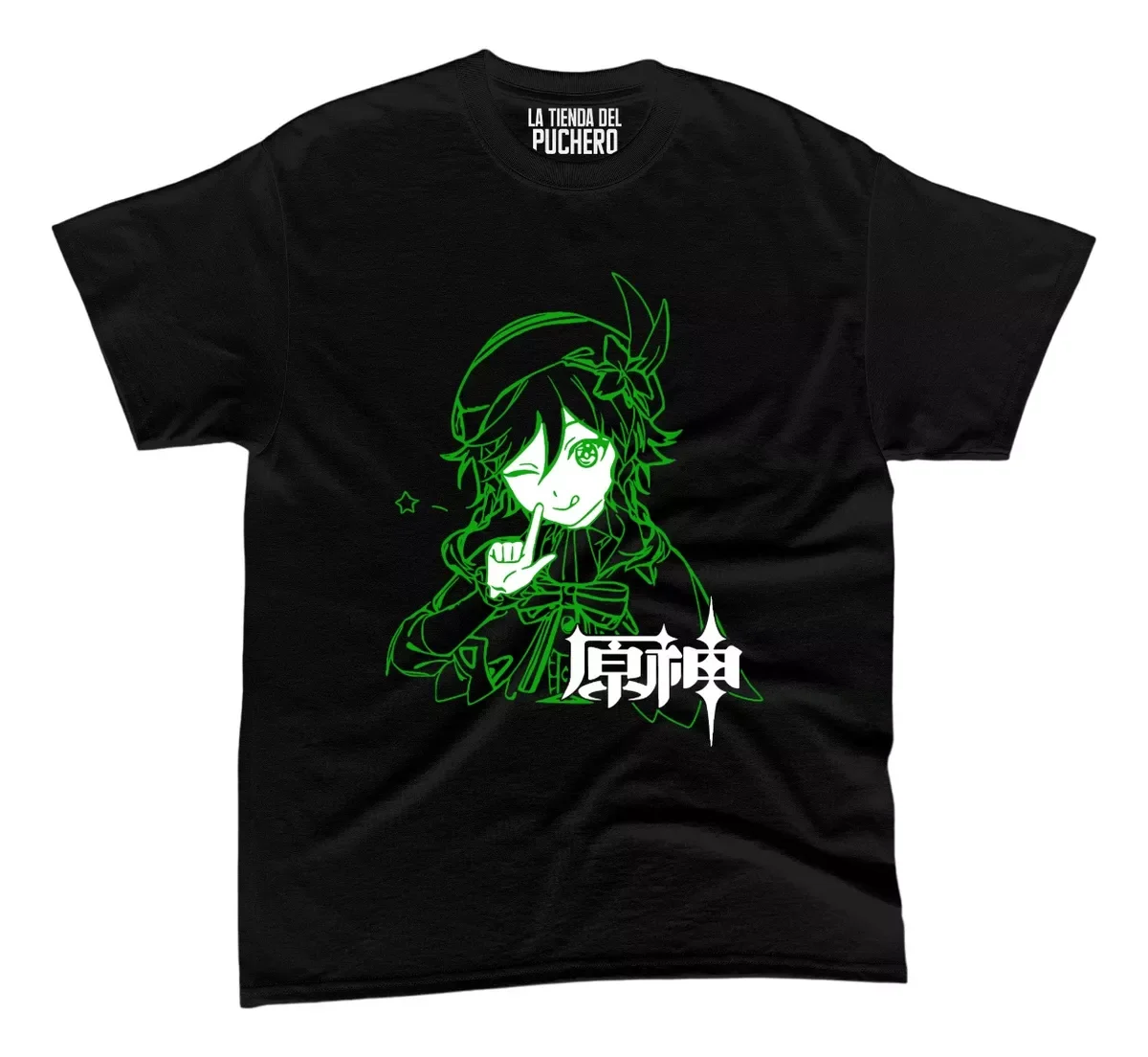 Camiseta de Anime Genshin Impact Venti Lineas Verdes Logo B