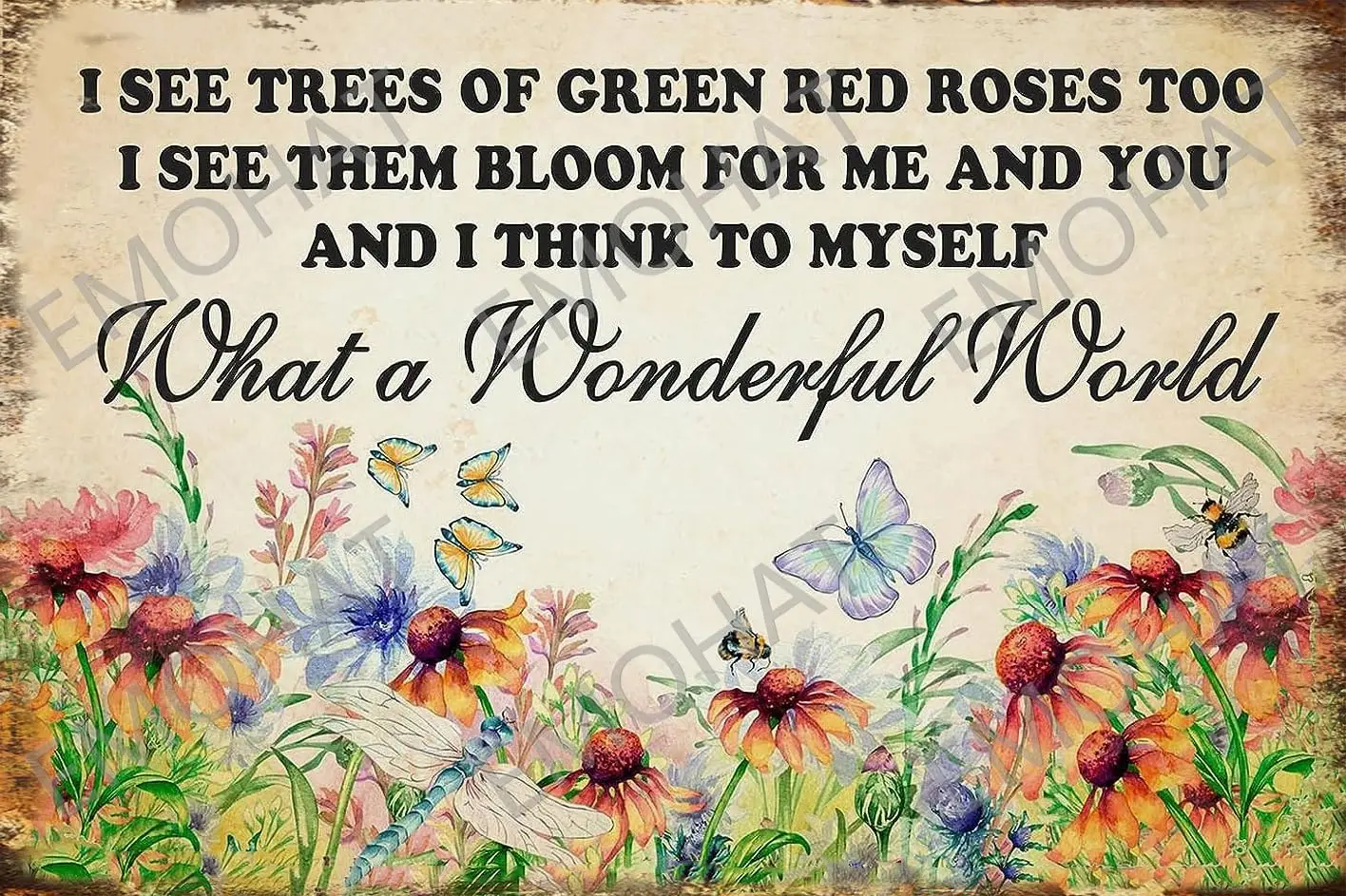 Универсальный металлический жестяной знак, винтажное украшение, искусство, Какая чудесная мир, я вижу деревья, зеленые красные розы, слишком значок, цветок