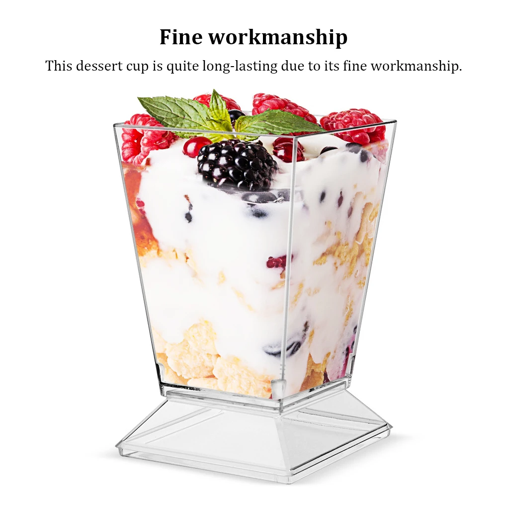 50X Dessert Cup Parfait Mug Home Supplies Smooth Surface Lid Design Spoons Transparent Pudding Cups Ice Cream Container