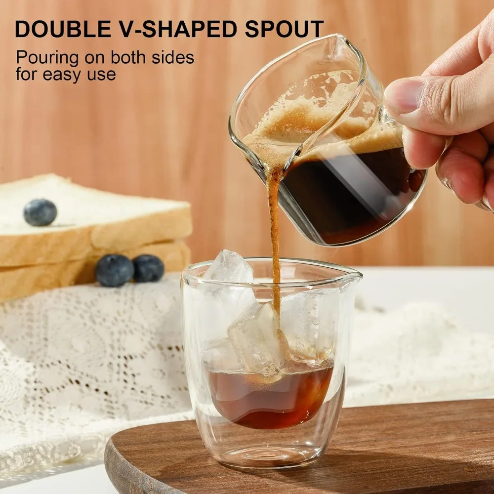 Clear Glass Espresso Cup with Handle 2.5 Ounce Double Spout Barista Measuring Cup for Coffee and Espresso with V-Shaped Mouth Dual Scale Measurement in Ounces and Milliliters Professional Coffee Accessories and Tools for view 2