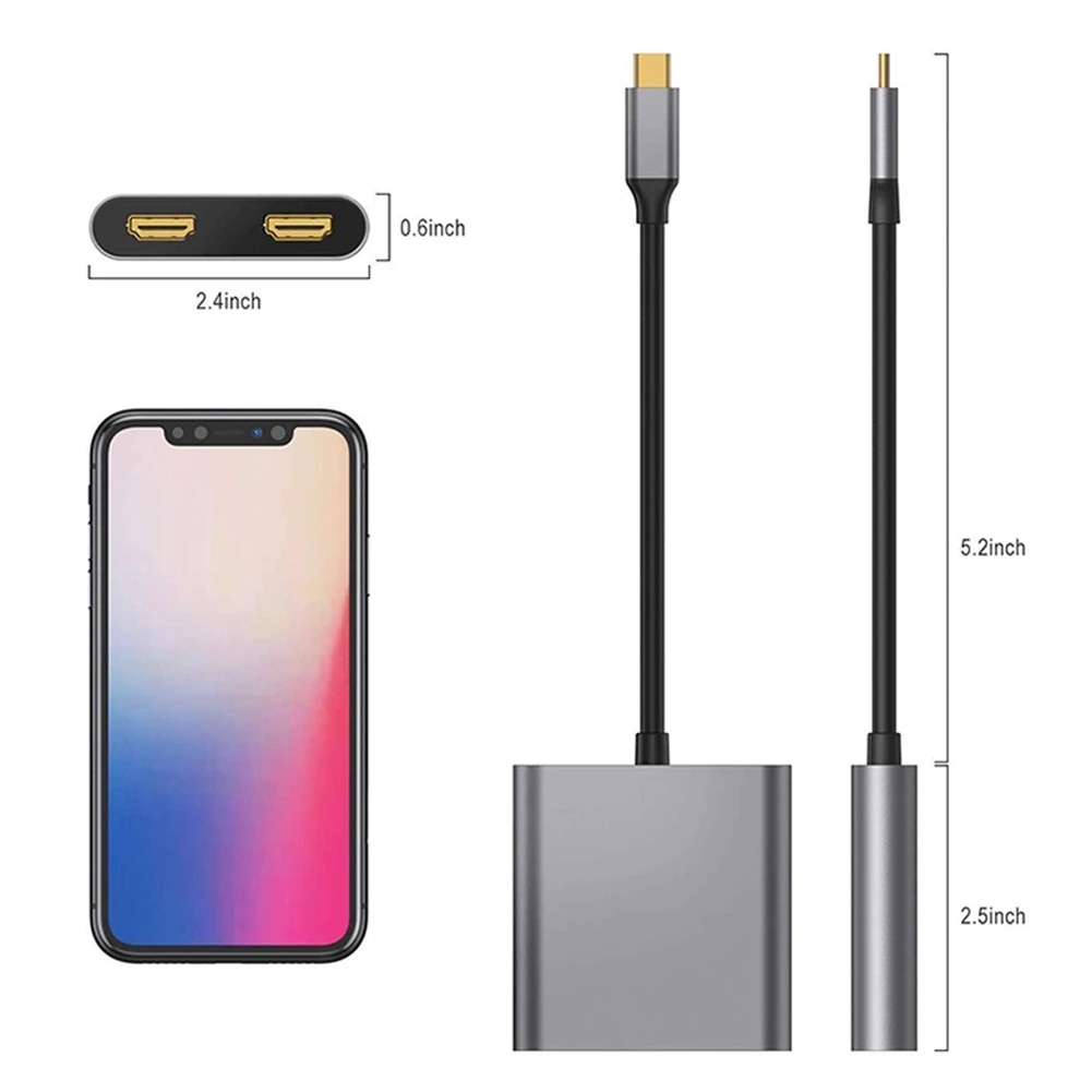 N35R_DU 4In1 USB Type C Hub to Dual 4K HD HDMI-Compatible Charge Port Adapter