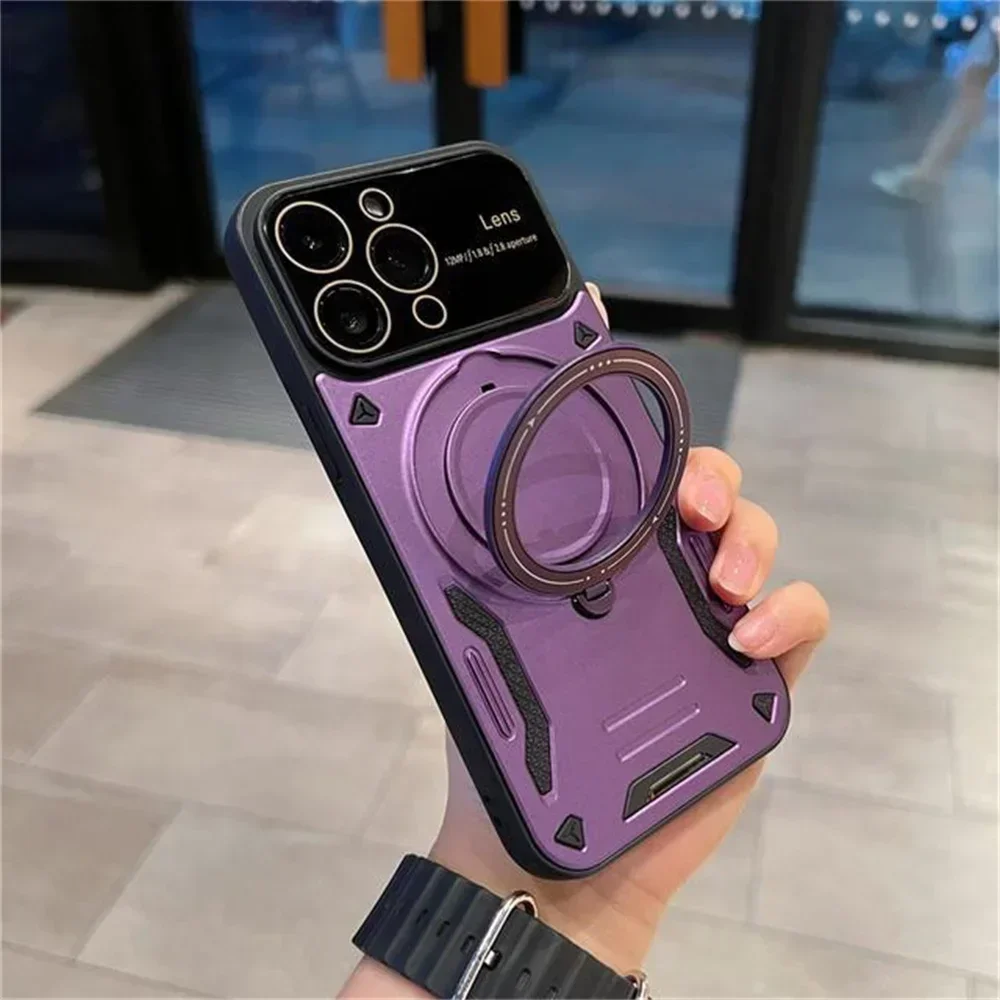 

Folding Bracket Magsafe Magnetic Case For Iphone 11 12 13 14 15 16 Pro Max Fashion Armor Shockroof Holder Cover With Lens Film