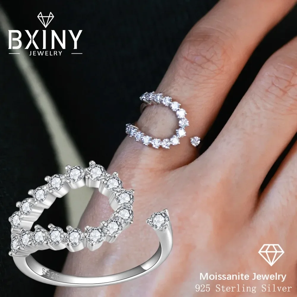 

BXINY Full Moissanite Rings 100% S925 Silver For Women Certified Lab-grown Diamond Classic Open Wedding Bands Fine Jewelry Gifts