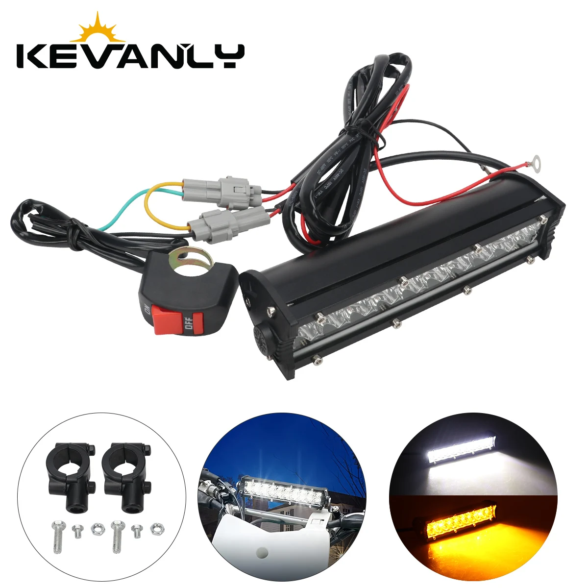 

Комплект светодиодных фар для мотоцикла, 60 Вт, с переключателем, подходит для большинства рулей 7/8 дюйма, белый и желтый свет с функцией мигания.