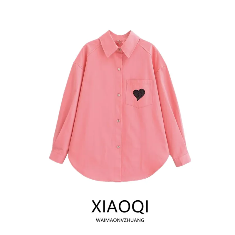 Frühling 2025, Faion Commute Long Sve Baumwolle, bestickt, lockere Passform, irt, vielseitig einsetzbar, lässig, Busin, Büro