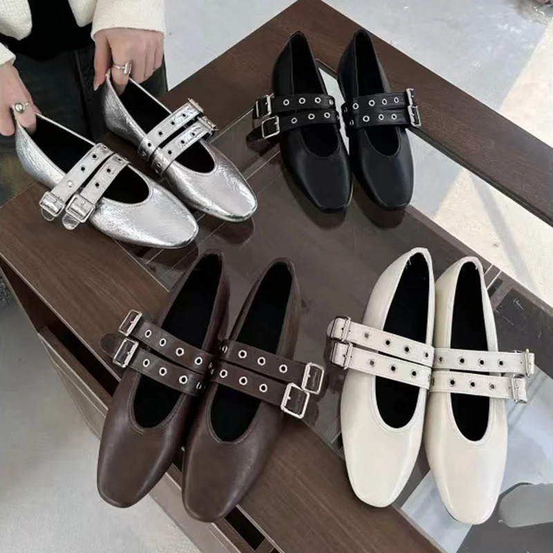 

Новые брендовые туфли на плоской подошве, женские модные лоферы без шнуровки с круглым носком, женская обувь с пряжкой и ремешком, балетки на плоской подошве, модельные туфли Mujer