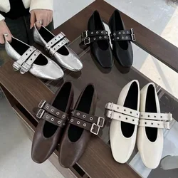 New Brand Flats Shoes Women Fashion Round Toe Shallow Slip On Loafers Female Buckle Strap Footwear Ballet Flats Dress Shoe Mujer