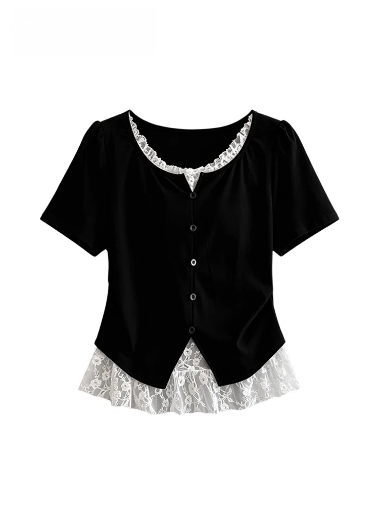 

Cara CLUB plus Size Short Sleeve T-Shirt Women's New Style Beautiful Fat Sister Lace Unique Elegant Early Summer Small Top