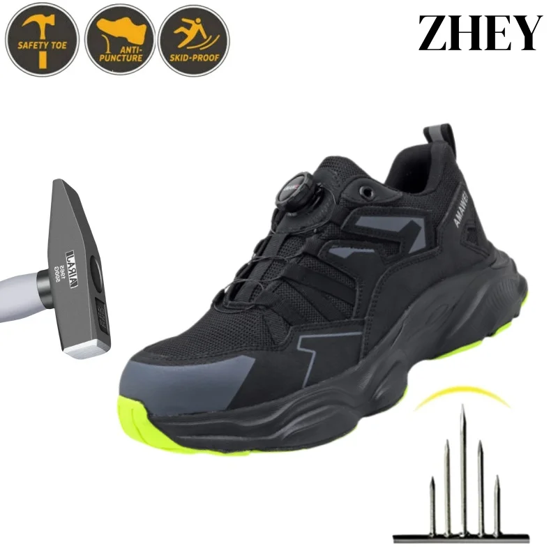 

Work Boots Indestructible Safety Shoes Men Steel Toe Shoes Puncture-Proof Sneakers Non Slip New Rotary Buckle Protective Boots