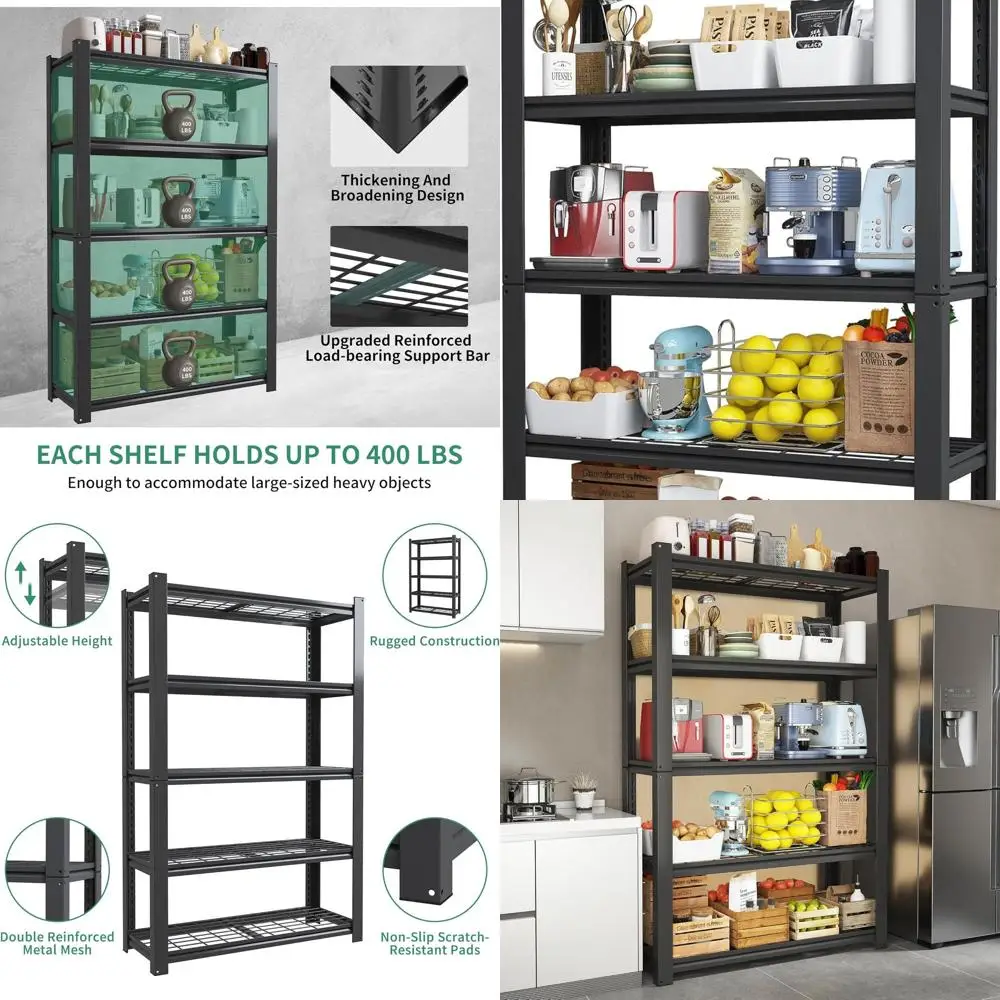 

5-ярусный промышленный металлический стеллаж, 16 дюймов глубина x 35 дюймов ширина x 72 дюйма высота, сверхпрочная стеллажная система для мастерской, склада и дома