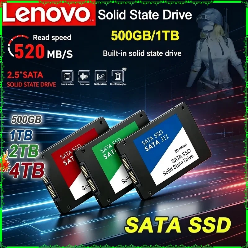 

Внешний SSD-накопитель Lenovo 1 ТБ/2 ТБ, портативный высокоскоростной твердотельный накопитель SATA 3.0, внутренний жесткий диск для ноутбуков и настольных ПК