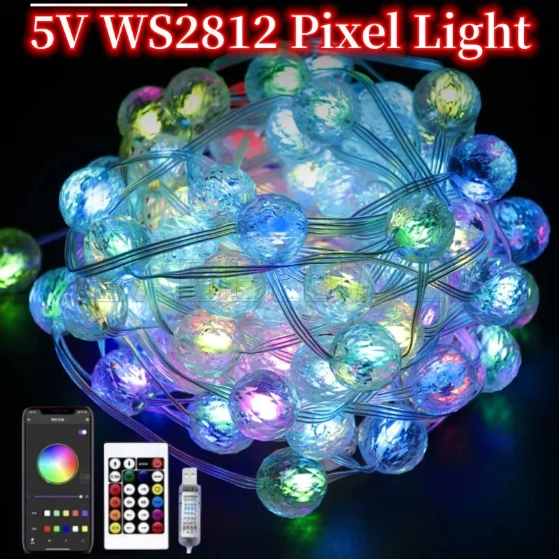 WS2812 5V LED Fantasy Pineapple Ball Light String Leather Thread Light Music Sound Control Outdoor IP67 Colorful Light String