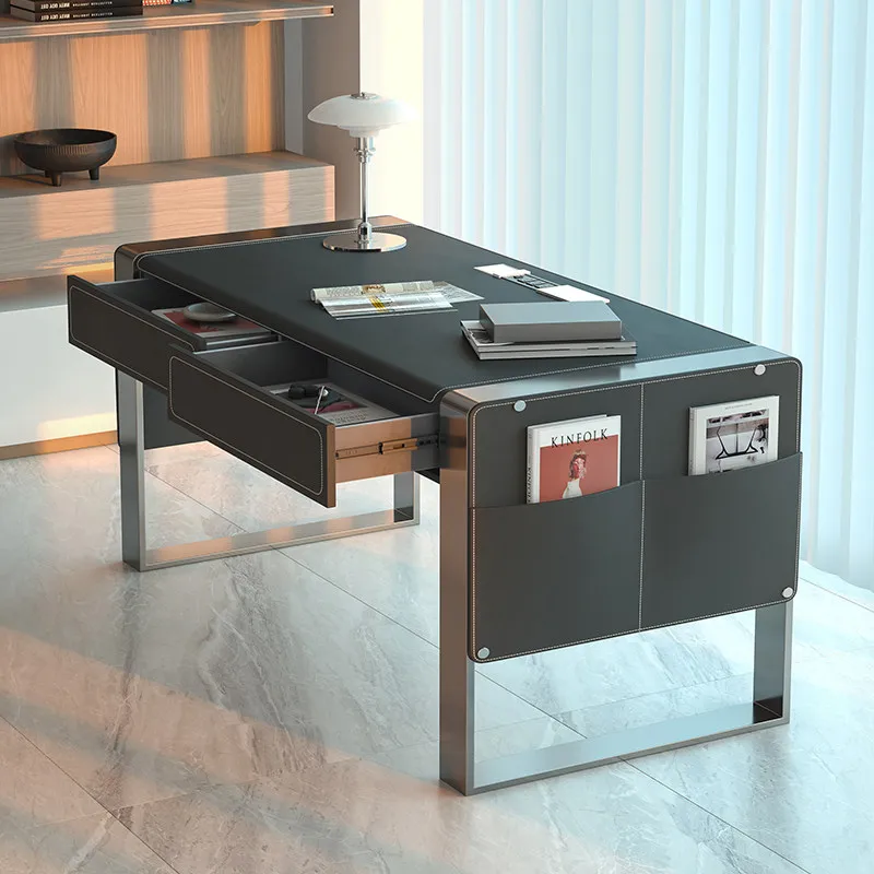 

Итальянский минималистичный и изысканный кожаный стол для офиса, рабочая станция, компьютерный стол, письменный стол