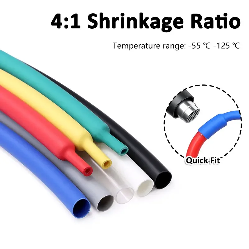 2/5m 4:1 With Glue Heat Shrink Tube 4mm-52mm Waterproof Dual Wall Adhesive Lined Polyolefin Cable Insulation Sleeve Wire Repair
