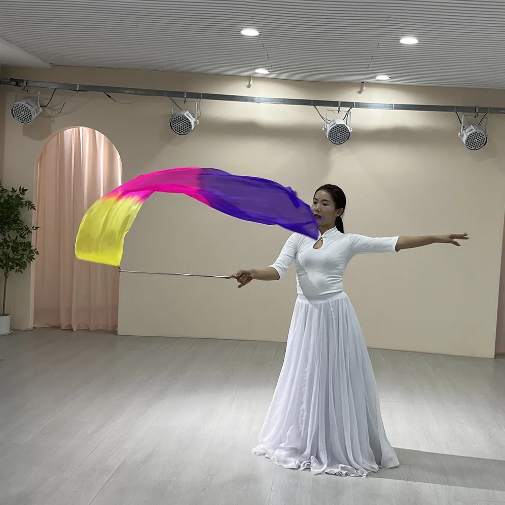 New Flag-Throwing Belly Dance Props Equipped With Telescopic Sticks Artificial Silk 30cm Stage Performance Dance Accessories