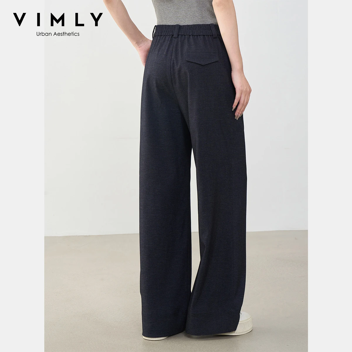 VIMLY Woman Blue Trousers Office Wear Autumn 2025 New Baggy Button Female Pants Casual  Pockets Long Pants Ropa De Mujer A0117